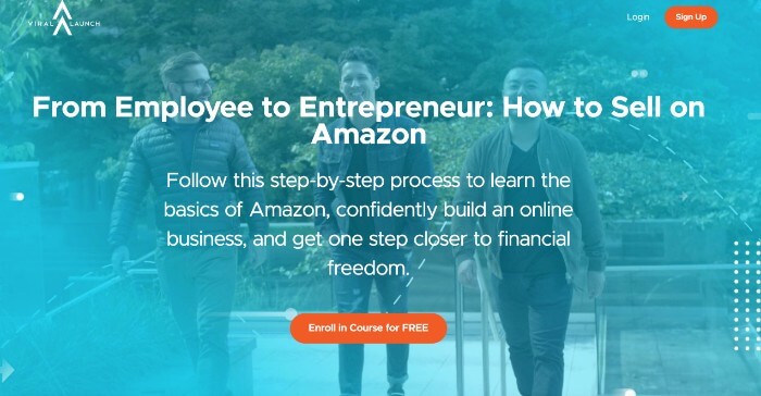 Graphic explaining Viral Launch's course about how to start selling on Amazon